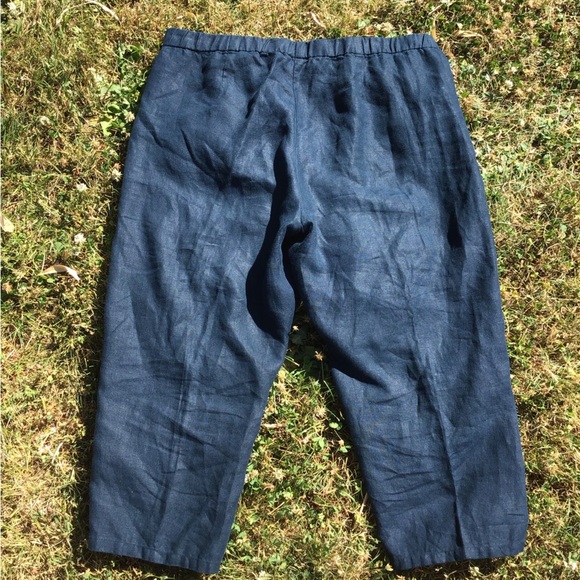 J. Jill Love Linen Women’s Navy 100% Linen Boho Beachy Wide Leg Crop Pants Sz L - Picture 5 of 7